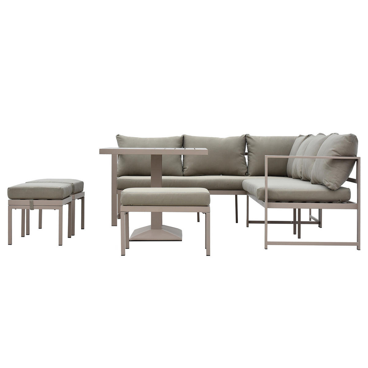 DINING-LOUNGESET - 6-teilig - Eisen / Polyester - Taupe, Textil/Metall - home24