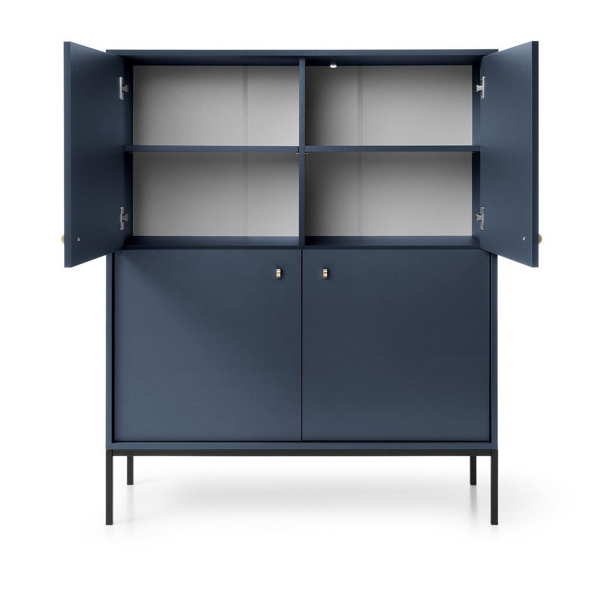 HOHE Kommode Monti, 4 Türen, 104 cm, Marineblau + Schwarz - Schwarz/Dunkelblau, Holz/Metall (104/126/39cm) - Emporius
