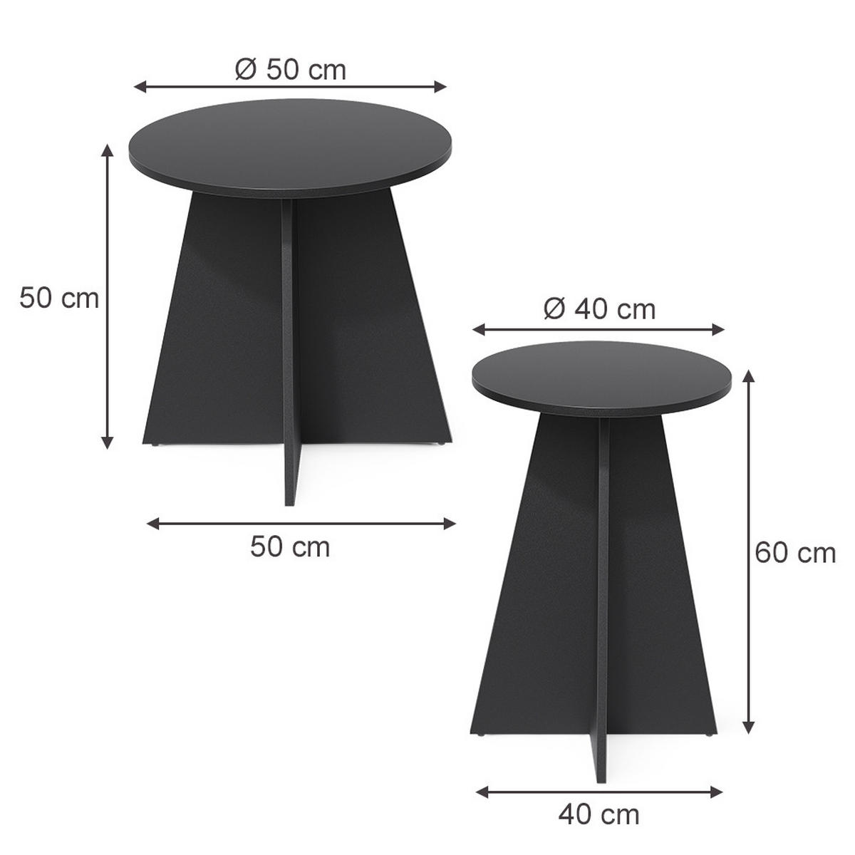 BEISTELLTISCH Forma, Schwarz, 40 x 50 cm 2er Set - Schwarz, Holzwerkstoff (40/40/60cm) - Vicco