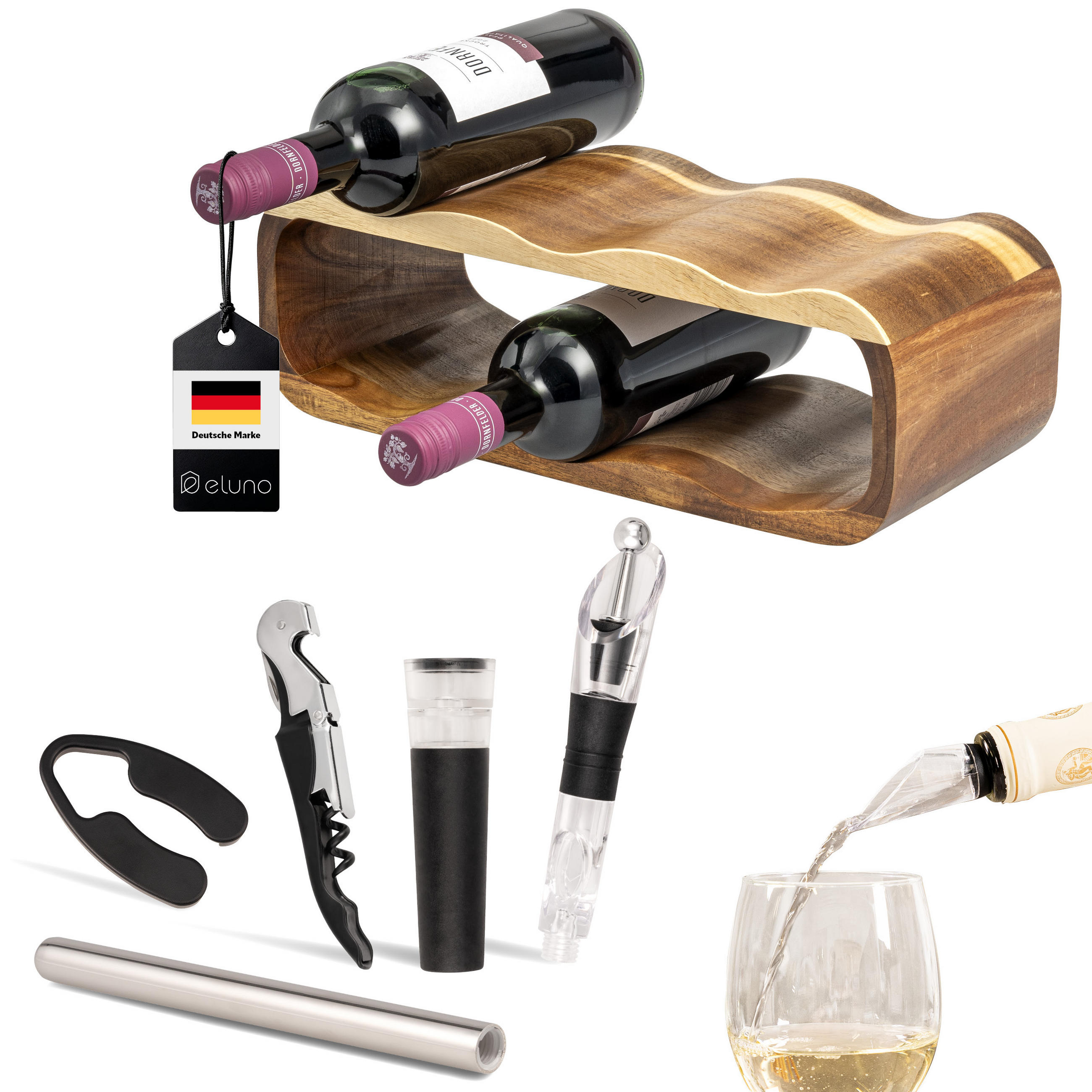 WEINREGAL-SET 6tlg, Akazienholz - Akaziefarben, Holz (38/12.5/16cm) - eluno