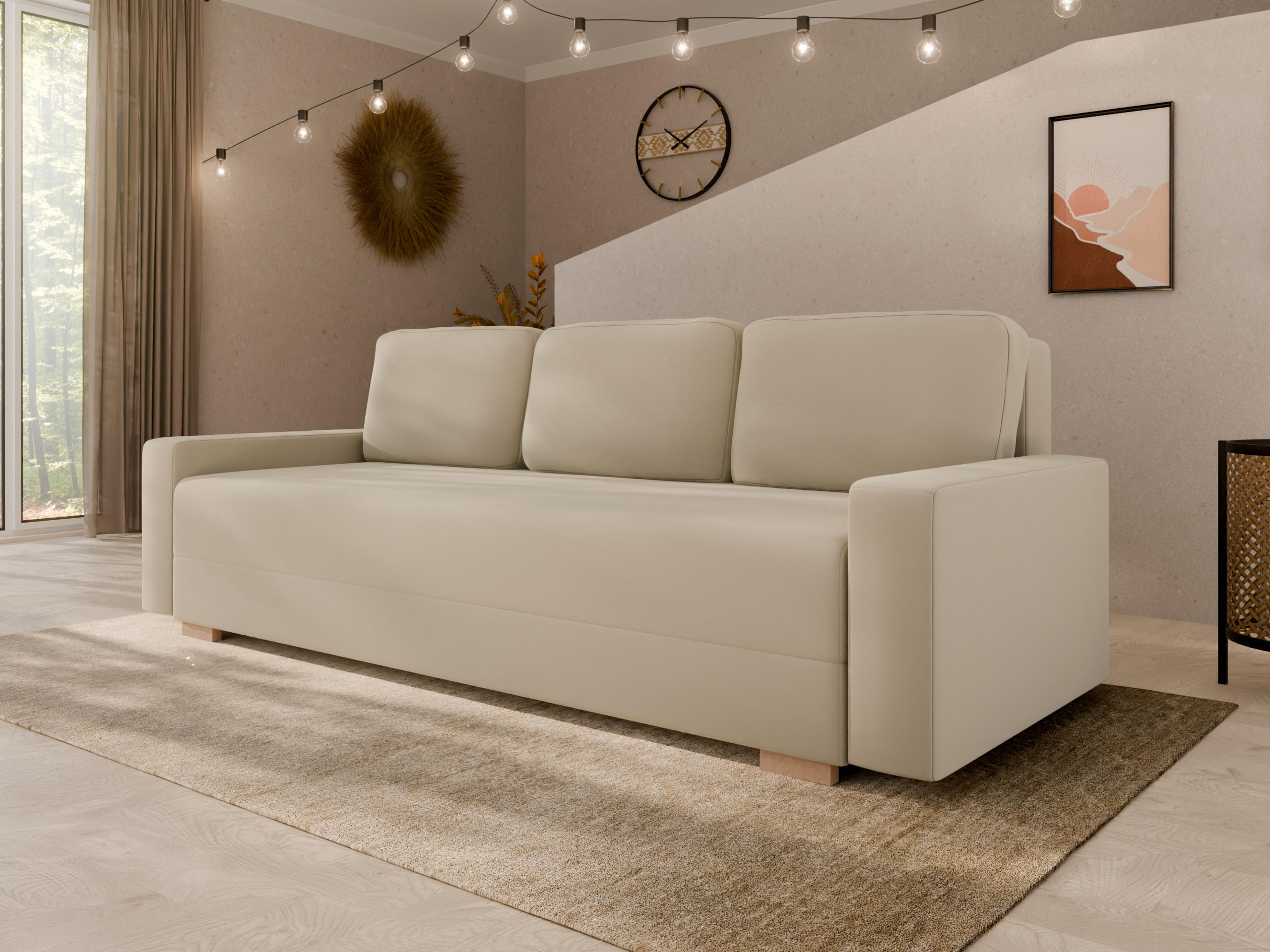 SCHLAFSOFA Celeste – modernes Design trifft auf höchsten Komfort, Beige - Beige, Holz (225/80/94cm) - Panda Möbel