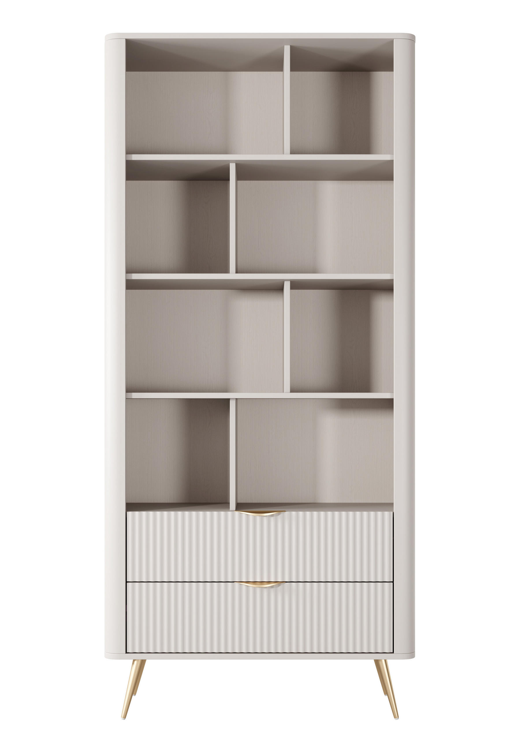REGAL Vespasia 2S Beige 88,2/193,8/38 cm – Geriffelten Fronten - Beige/Goldfarben, Holzwerkstoff/Metall (88.2/193.8/38cm) - AX Living