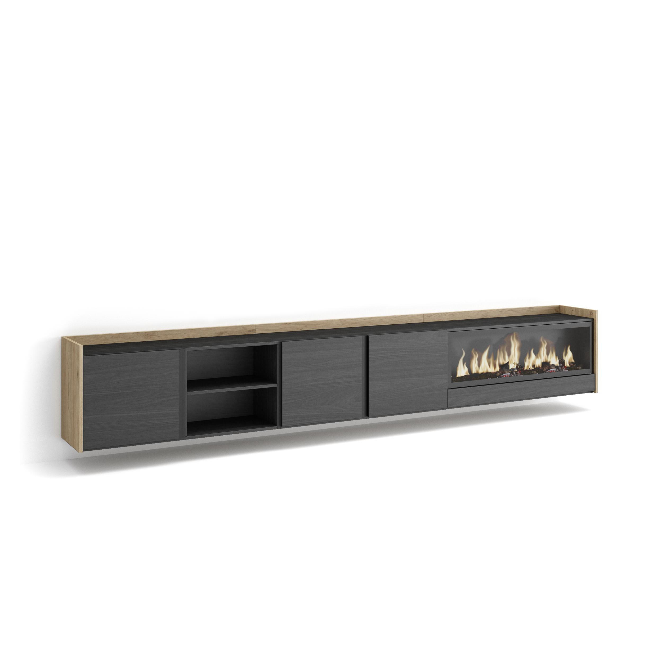Skraut Home Lowboard, Schwarz 315x50x35 cm