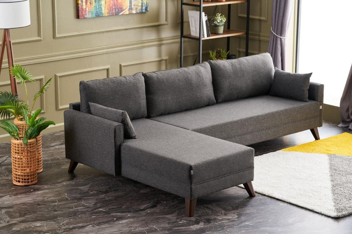 ECKSOFA mit losen Rückenkissen und Schlaffläche - Anthrazit/Walnussfarben, Holz/Kunststoff (275/165cm) - myHomelando