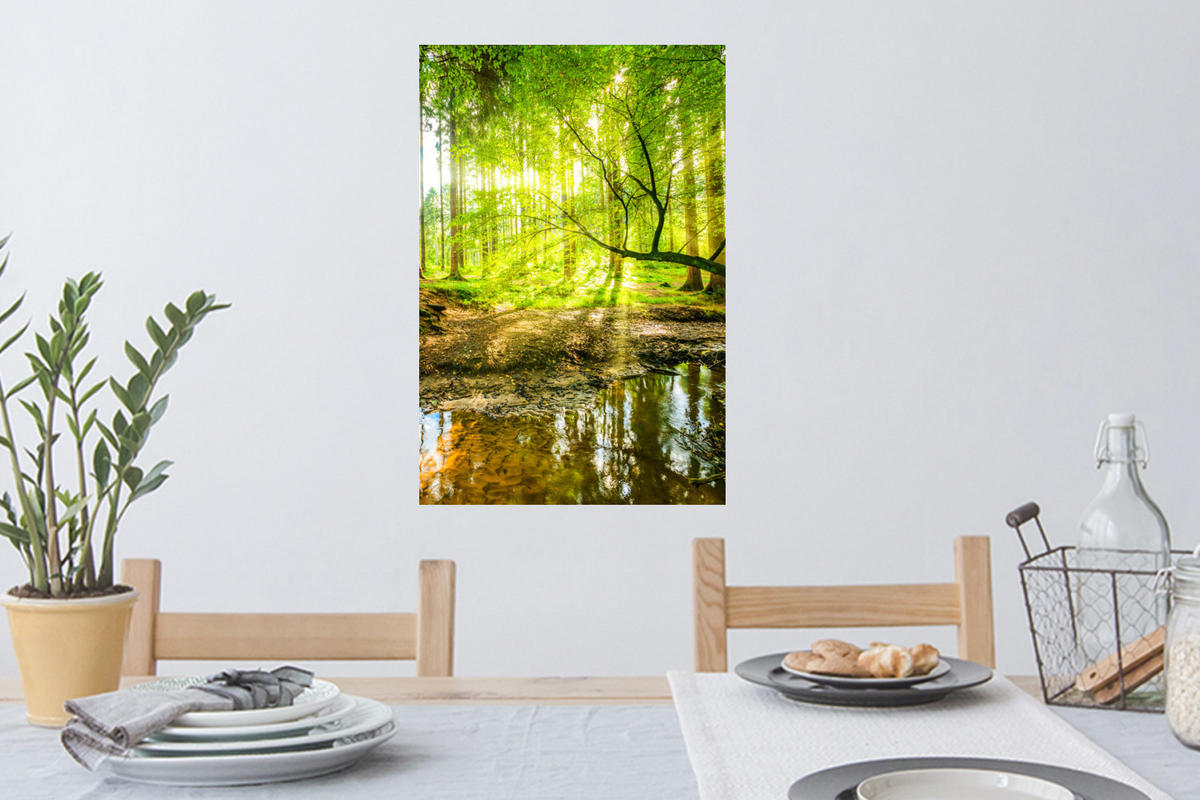WANDTATTOO Wald - Landschaft - Wasser - Bäume - Sonne - Grün - Natur 40x60 cm - Grün, Kunststoff (40/60/0.1cm) - MuchoWow