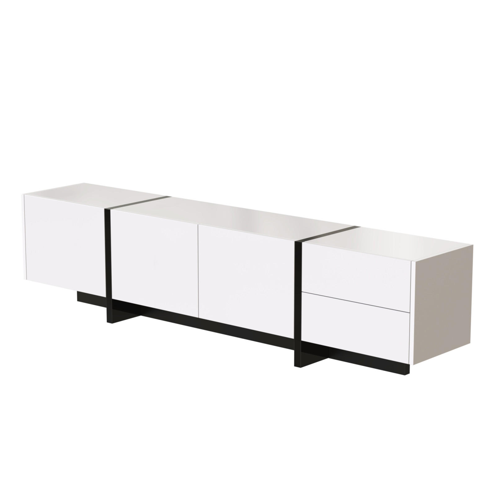 TV Lowboard 190x35x45 cm, 2 Schubladen, 3 Türen, Weiß - Weiß, Holz (190/45/35cm)