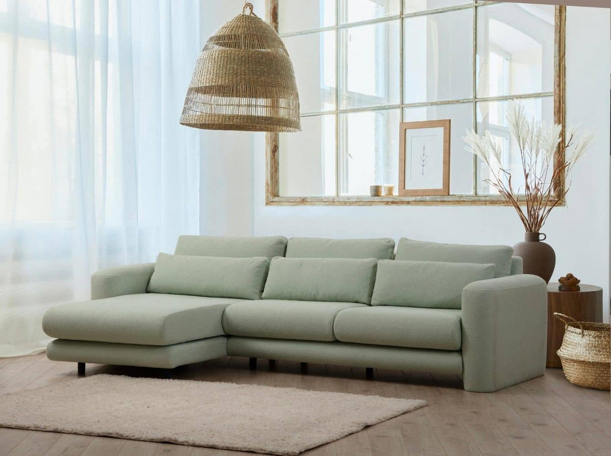 ECKSOFA mit losen Rückenkissen - Schwarz/Grün, Holz/Kunststoff (290/165cm) - myHomelando