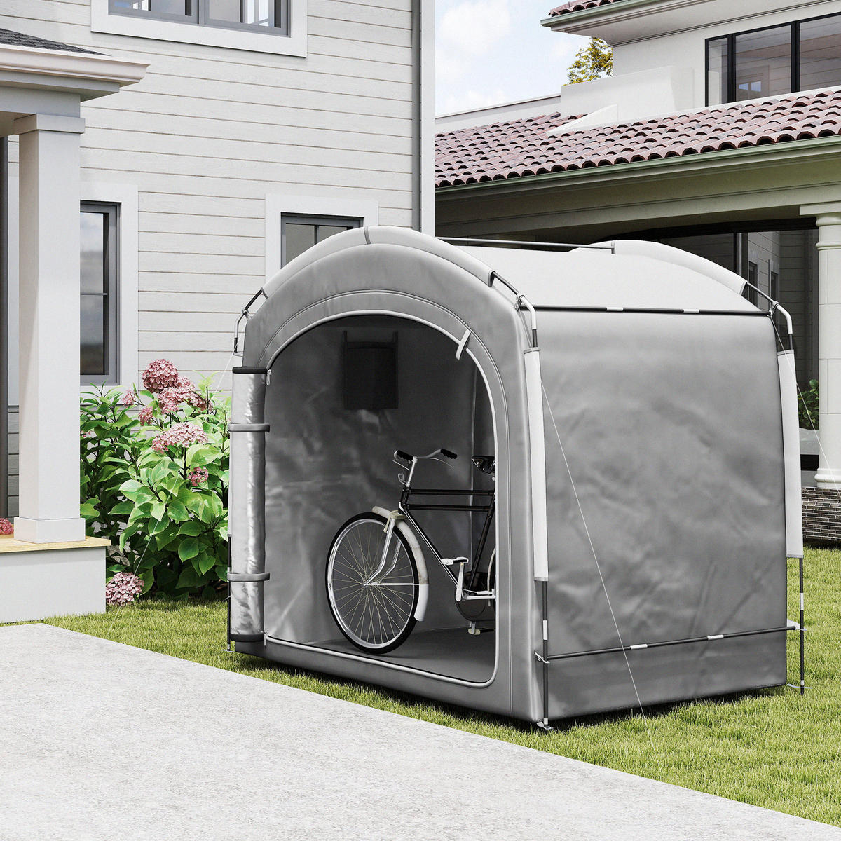 FAHRRADGARAGE Fiberglas Oxford-Gewebe Dunkelgrau - Dunkelgrau, Textil (150/195/220cm) - Outsunny
