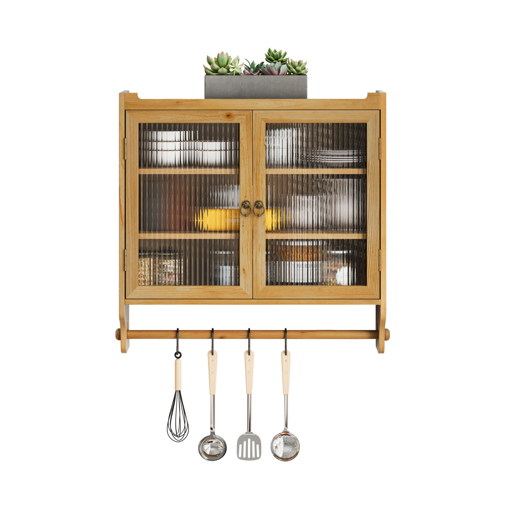 KÜCHENOBERSCHRANK 63/18/60 cm aus Massivholz und MDF mit geriffeltem Glas und Handtuchhalter Natur - Naturfarben, Holzwerkstoff (63/60/18cm) - Modenvie