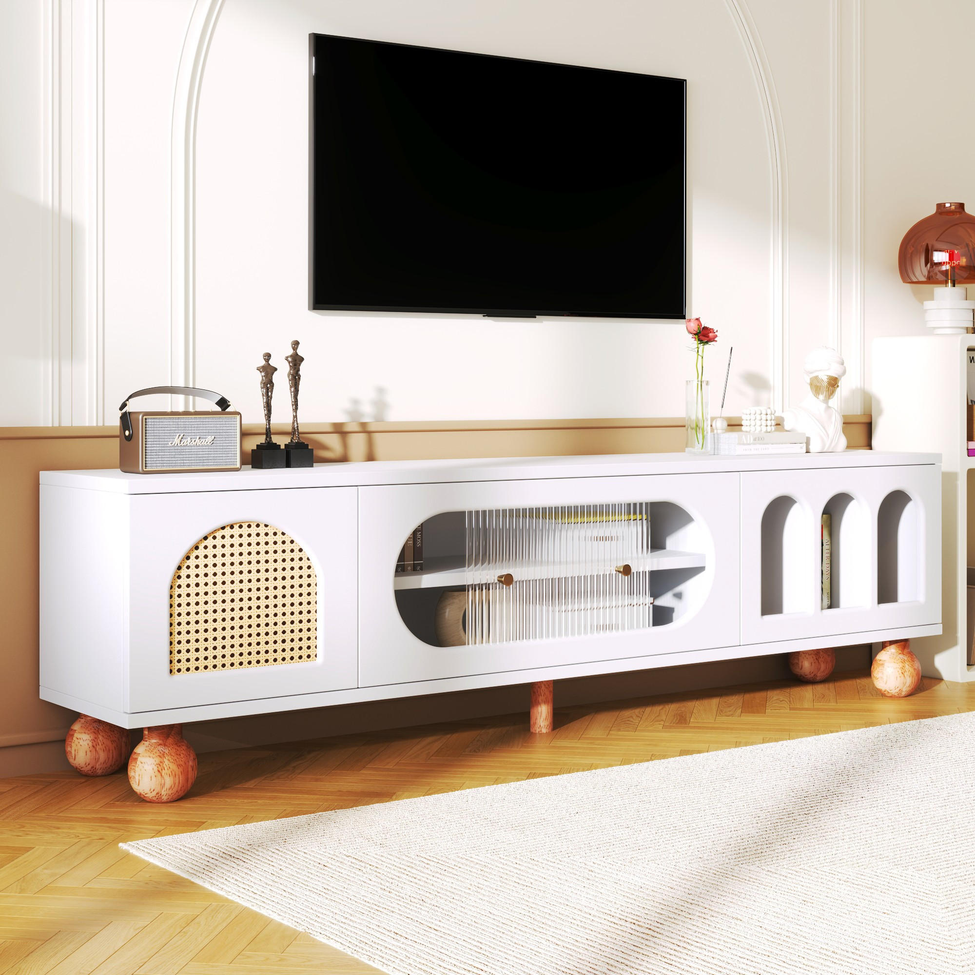 Thumbnail - Urban Meuble Tv-Element, Weiß, Glas, Holzwerkstoff, Rechteckig, 80x153.5x35.2 cm, Wohnzimmer, Wohnwände, Lowboards, Lowb...