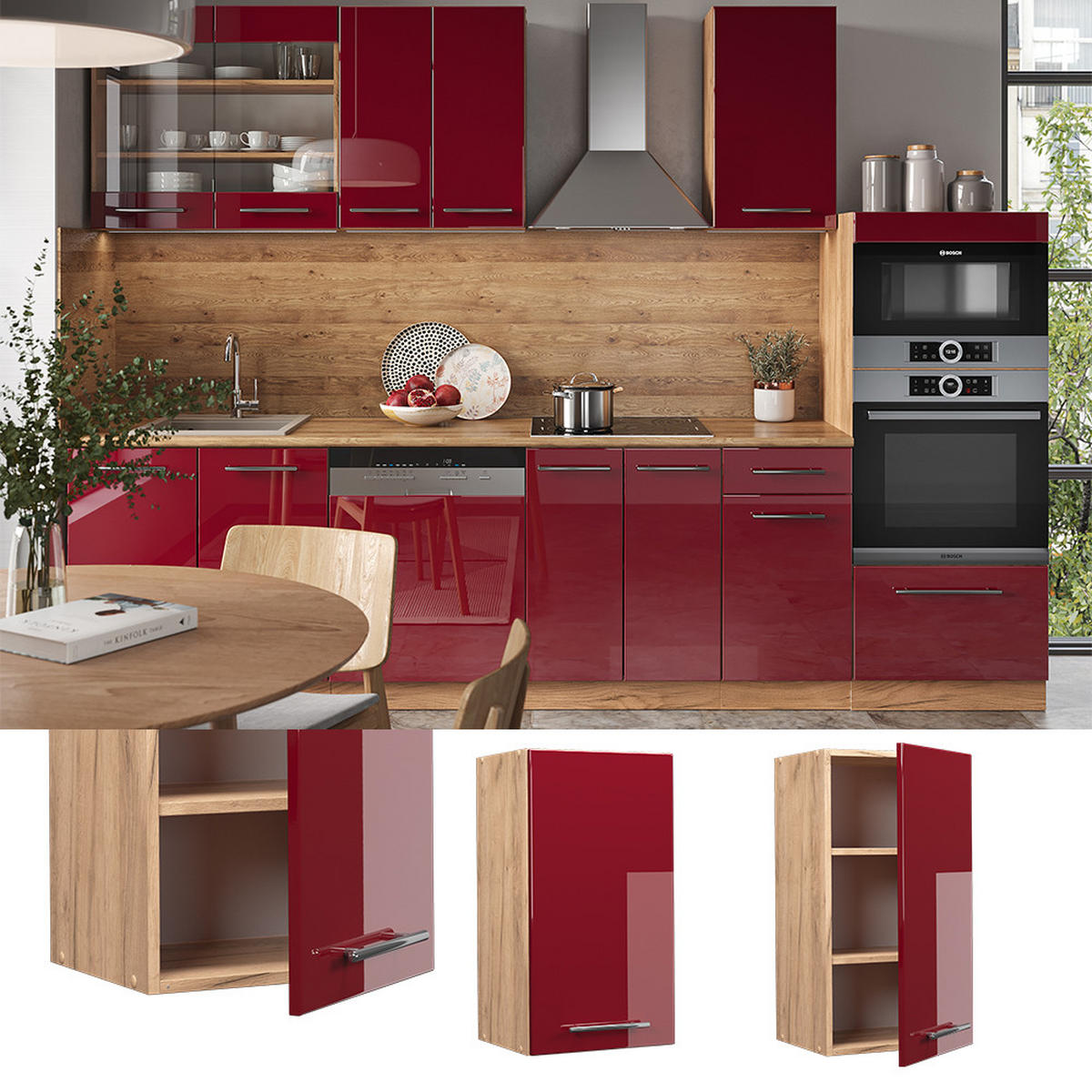 HÄNGESCHRANK Fame-Line Bordeaux Hochglanz 40 cm - Honigeiche/Bordeaux, Holzwerkstoff (40/72/34.1cm) - Vicco