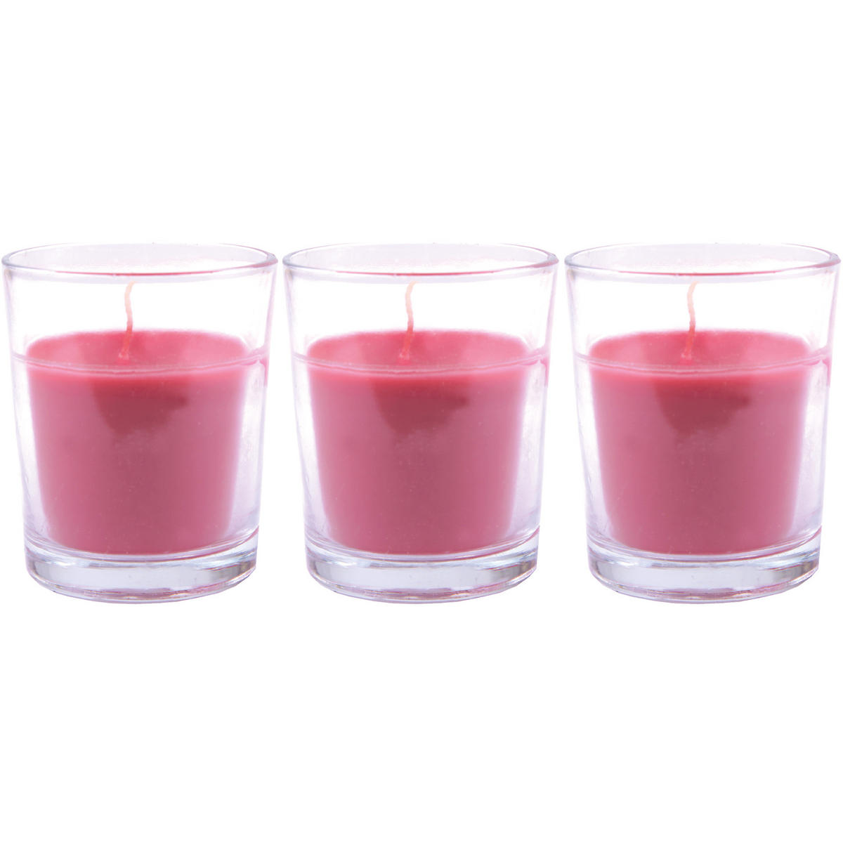 DUFTKERZEN im Glas "Classic" 3er Pack Wilde Rose - Hellrot, Naturmaterialien (4.5/6.5cm)