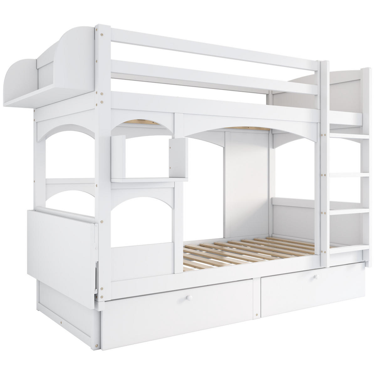 ETAGENBETT 90/200 cm Weiß mit klappbarem Schreibtisch und 2 Schubladen - Weiß, Holz (90/200cm) - Flora Grace