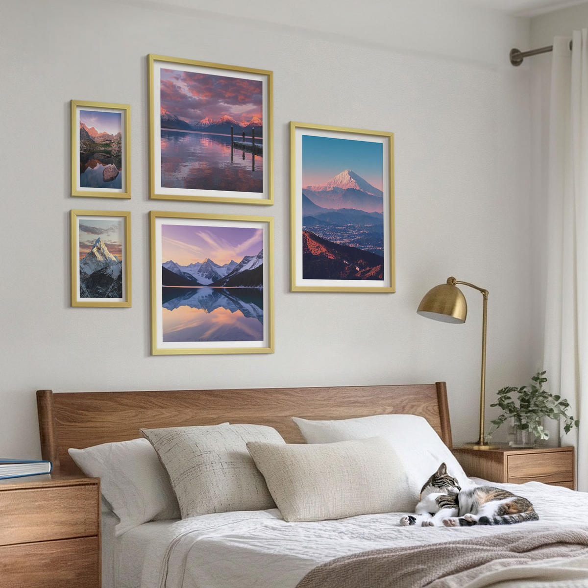 BILDER SET 5er Set - 50x50 cm & 20x30 cm & 40x60 cm Goldrahmen - Nachtstadt mit Neonlichtern - Goldfarben, Kunststoff (40/60cm) - TULUP