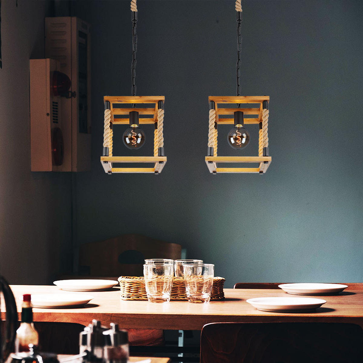 HÄNGELEUCHTE VERNON Holz Braun 2er Set - Braun, Holz (25/25/120cm) - Globo Lighting