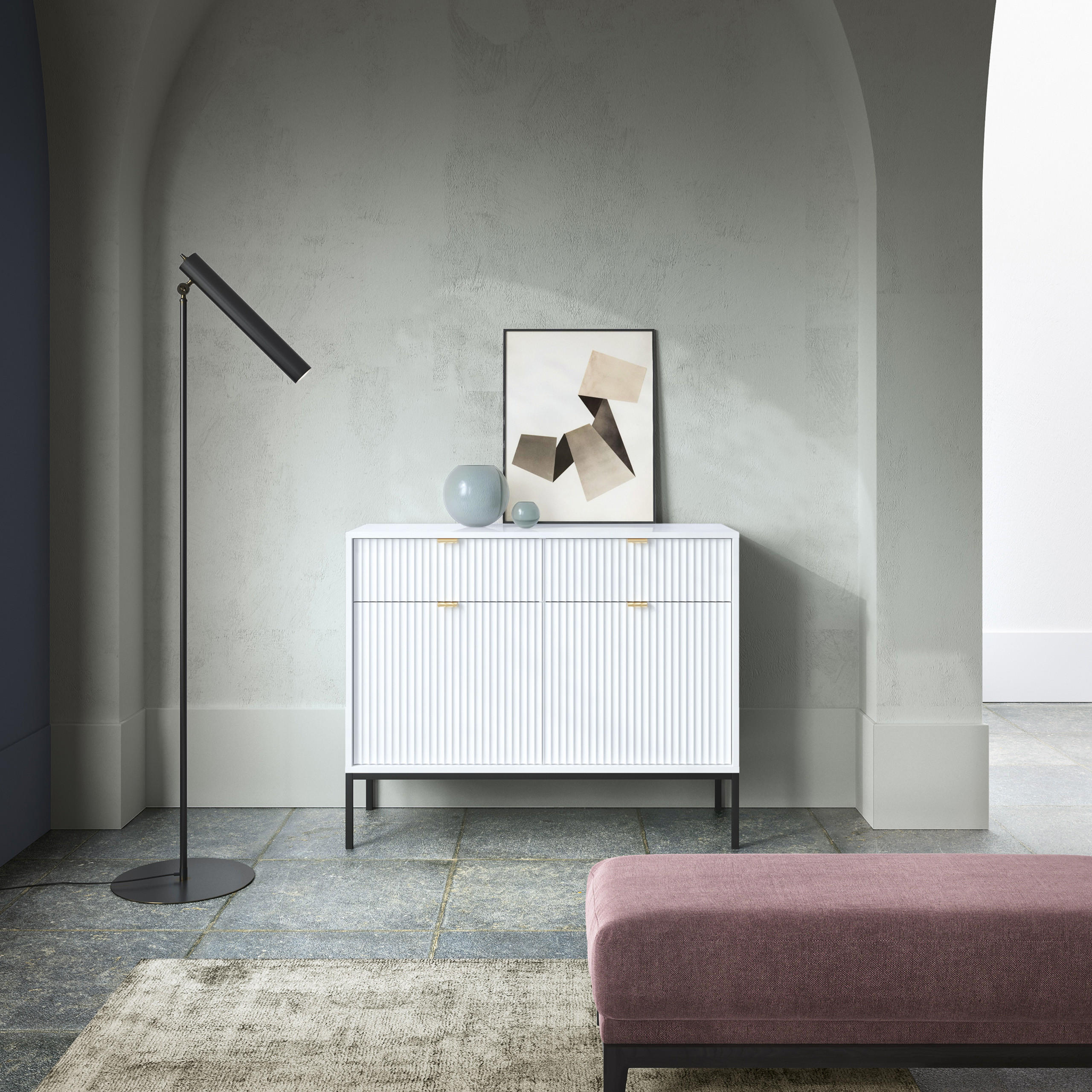KOMMODE STELLARE 104/83/39 cm mit 2 Schubladen 2 Türen Weiß - Weiß, Holzwerkstoff (104/83/39cm) - MASSENO