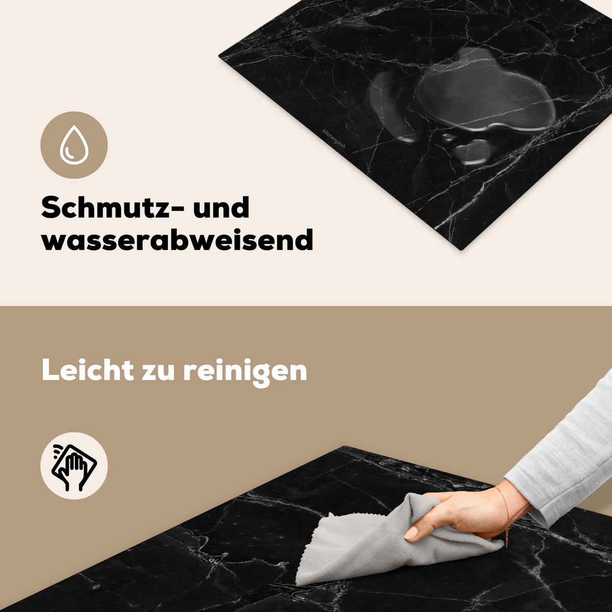 HERDABDECKPLATTE Schwarz - Marmor 60x52 cm - Schwarz, Kunststoff (60/0.2/52cm) - MuchoWow