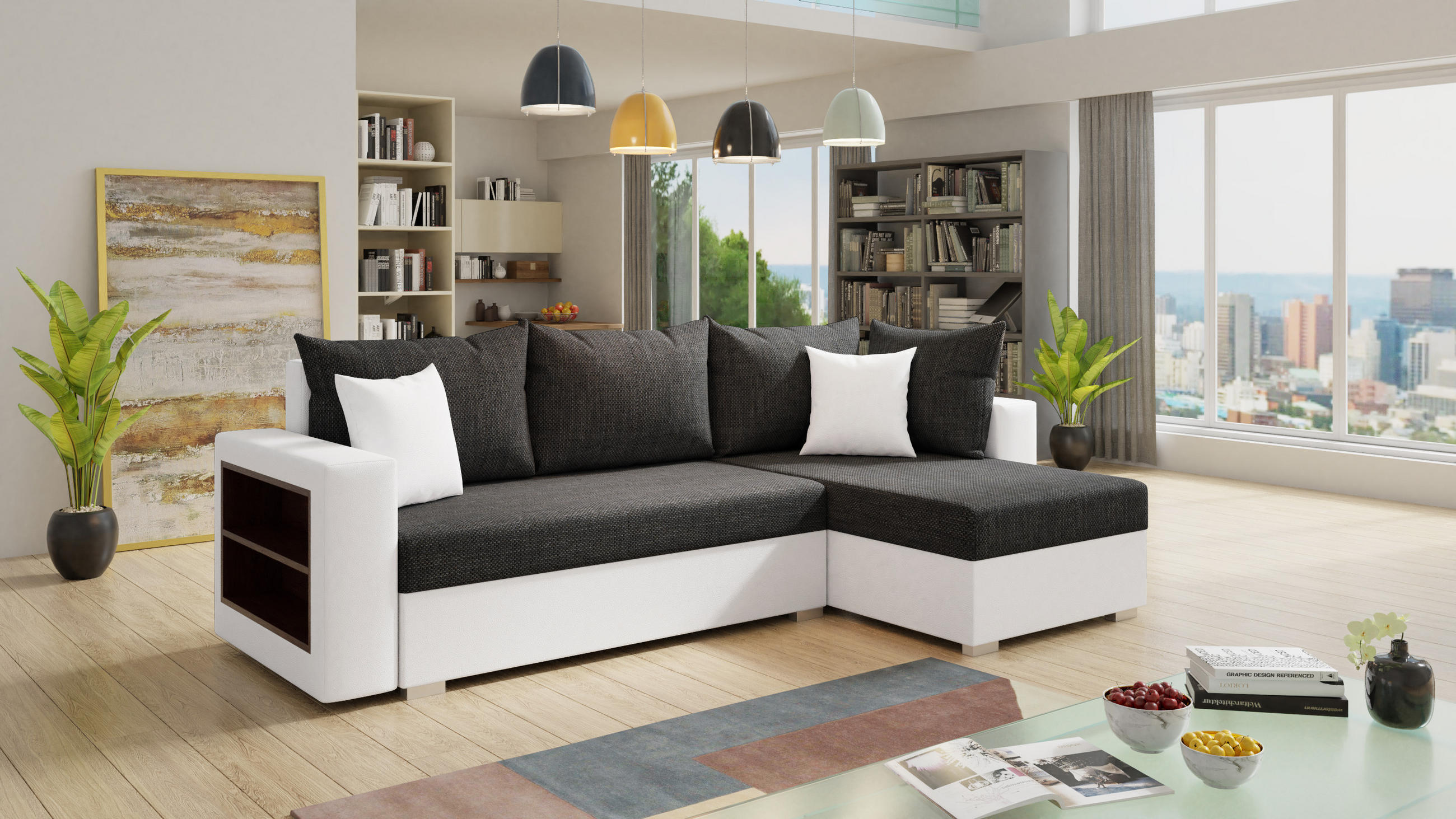 ECKSOFA Lord, Seite: Rechts - Schwarz/Weiß, Holz/Textil (238/141cm) - Sofnet