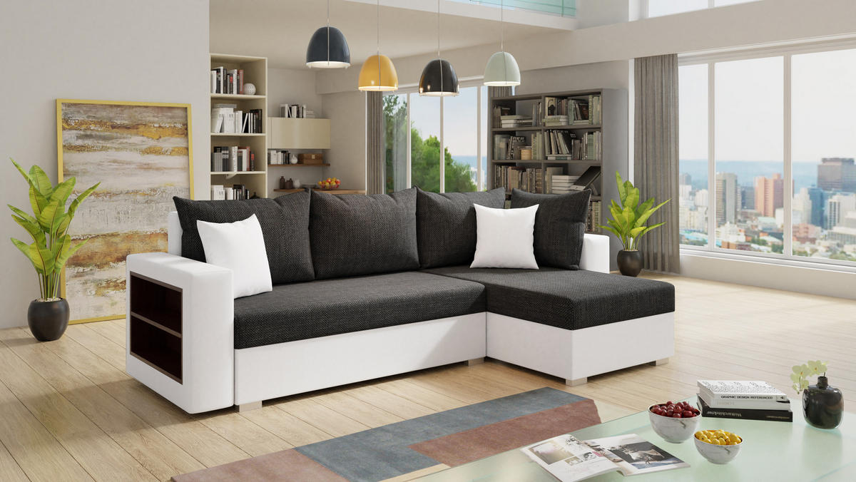 ECKSOFA Lord, Seite: Rechts - Schwarz/Weiß, Holz/Textil (238/141cm) - Sofnet