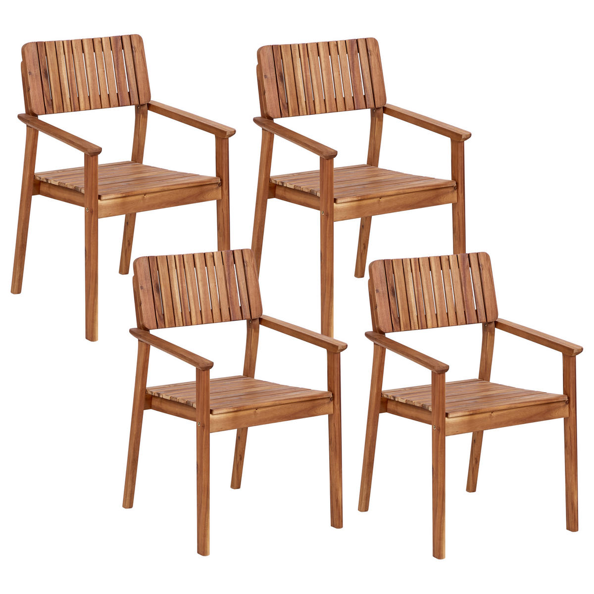 GARTENSTUHL 4er-Set Holz Heller Holzfarbton Agello - Hellbraun, Holz (55/88/60cm) - Beliani