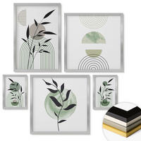 WANDBILDER 5er Set - 50x50 cm & 20x30 cm & 40x60 cm Silberner Rahmen - Boho-Pflanzenkompositionen - Silberfarben, Kunststoff (40/60cm) - ArtPrintCave