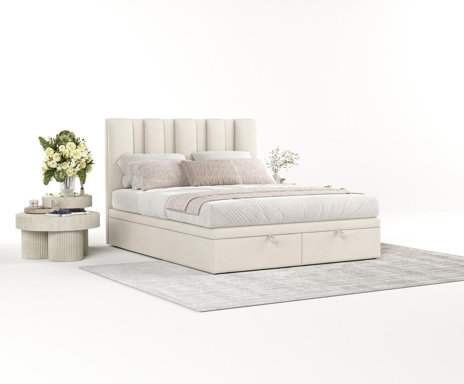 POLSTERBETT Orta mit Stauraum 120/200 cm Hellbeige im Alta Stoff - Sandfarben/Schwarz, Holz/Holzwerkstoff (120/200cm) - AltaBeds