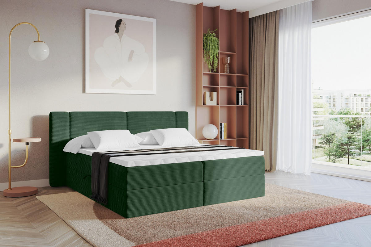 BOXBETT mit Matratze H3 - EVON - 140x200 cm Grün - Grün, Holzwerkstoff (140/200cm) - ALTDECOR