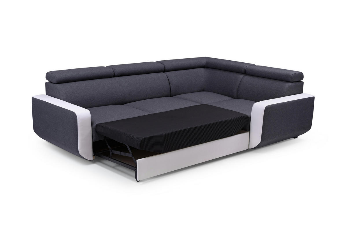 ECKSOFA MIRA Grau Geflochtener Stoff mit Schlaffunktion - Grau, Holz (263/184cm) - MASSENO