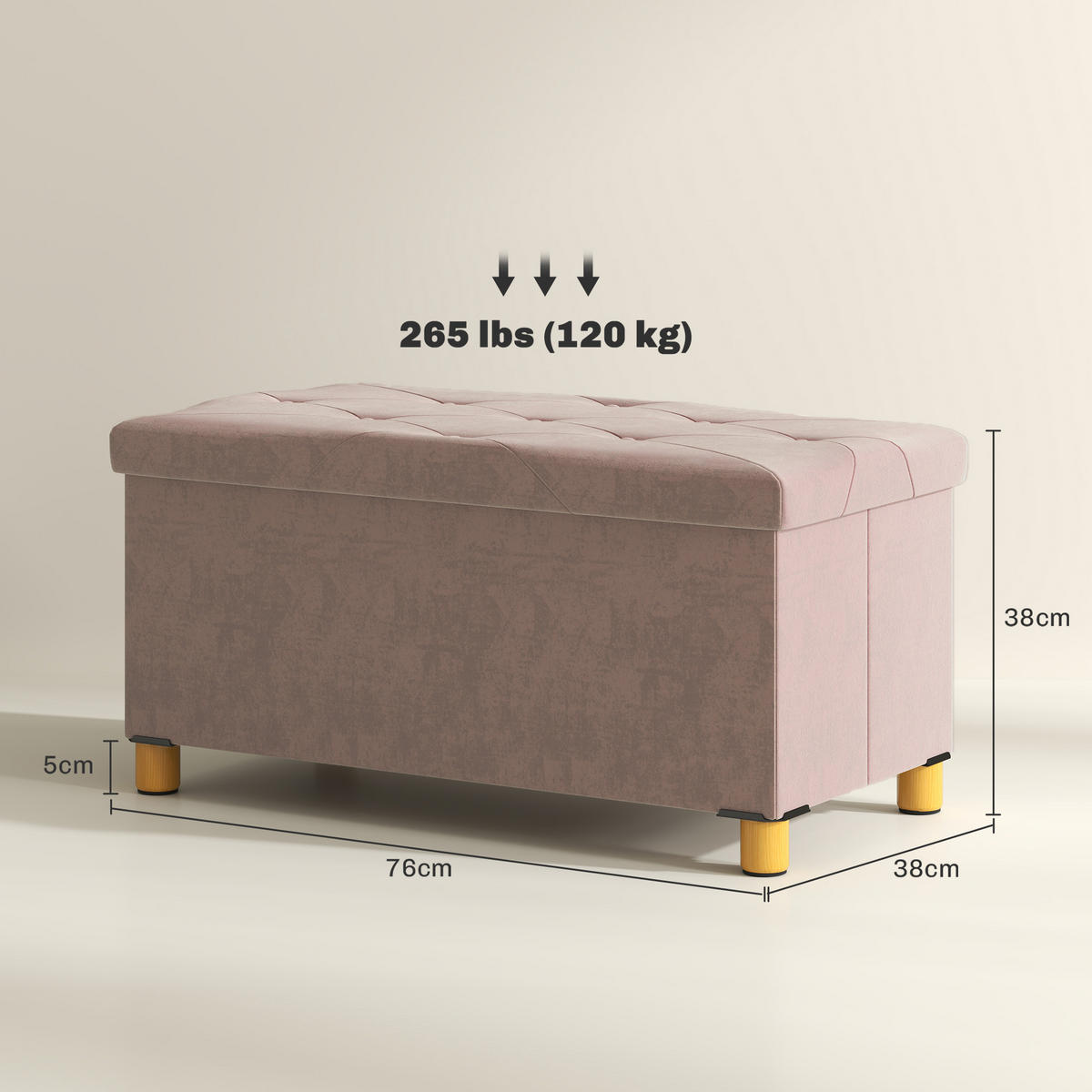 TRUHENBANK DE-16389 klappbar mit Stauraum und Knopfheftung Rosa - Pink, Textil (76/38/38cm) - ComfortXL