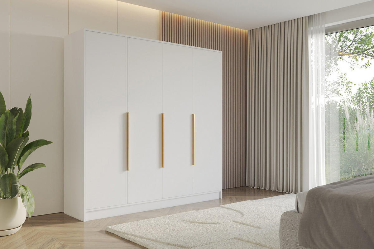 KLEIDERSCHRANK - PORTO - 200 - Weiß - Goldfarben/Weiß, Holzwerkstoff (200/200/51cm) - ALTDECOR