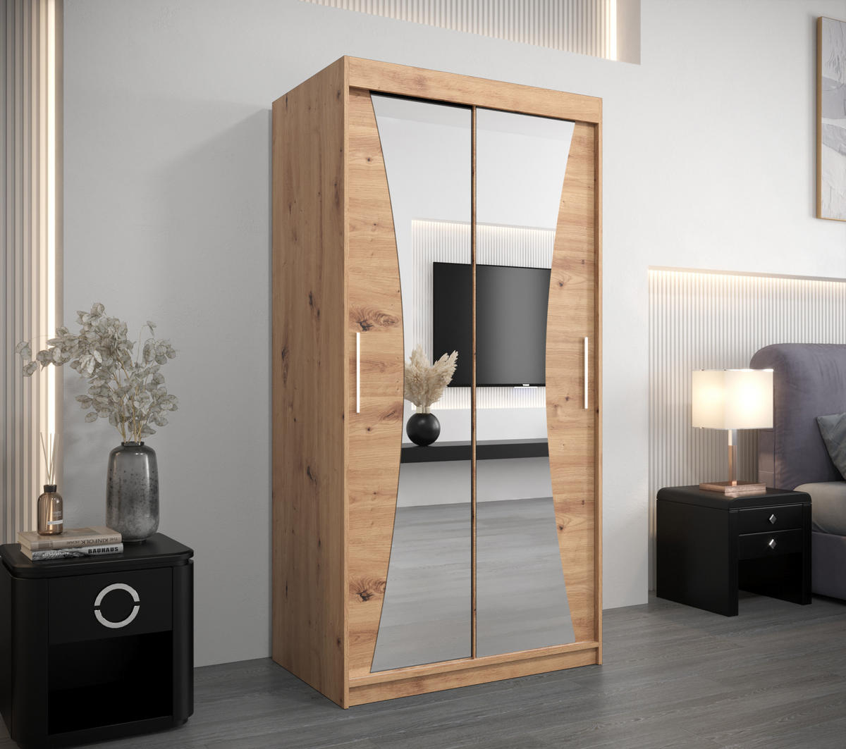 SCHWEBETÜRENSCHRANK 200/100/62 2-türig - Silberfarben/Eiche Artisan, Holz/Kunststoff (100/200/62cm) - Abiks Möbel