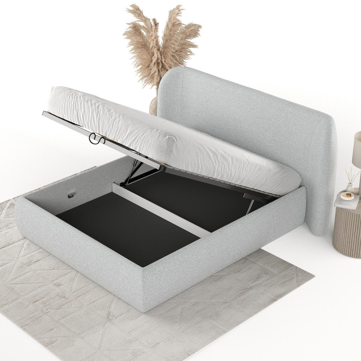 POLSTERBETT Bellano mit Stauraum 140/200 cm Hellgrau im Riva Stoff - Hellgrau/Schwarz, Holz/Holzwerkstoff (140/200cm) - AltaBeds