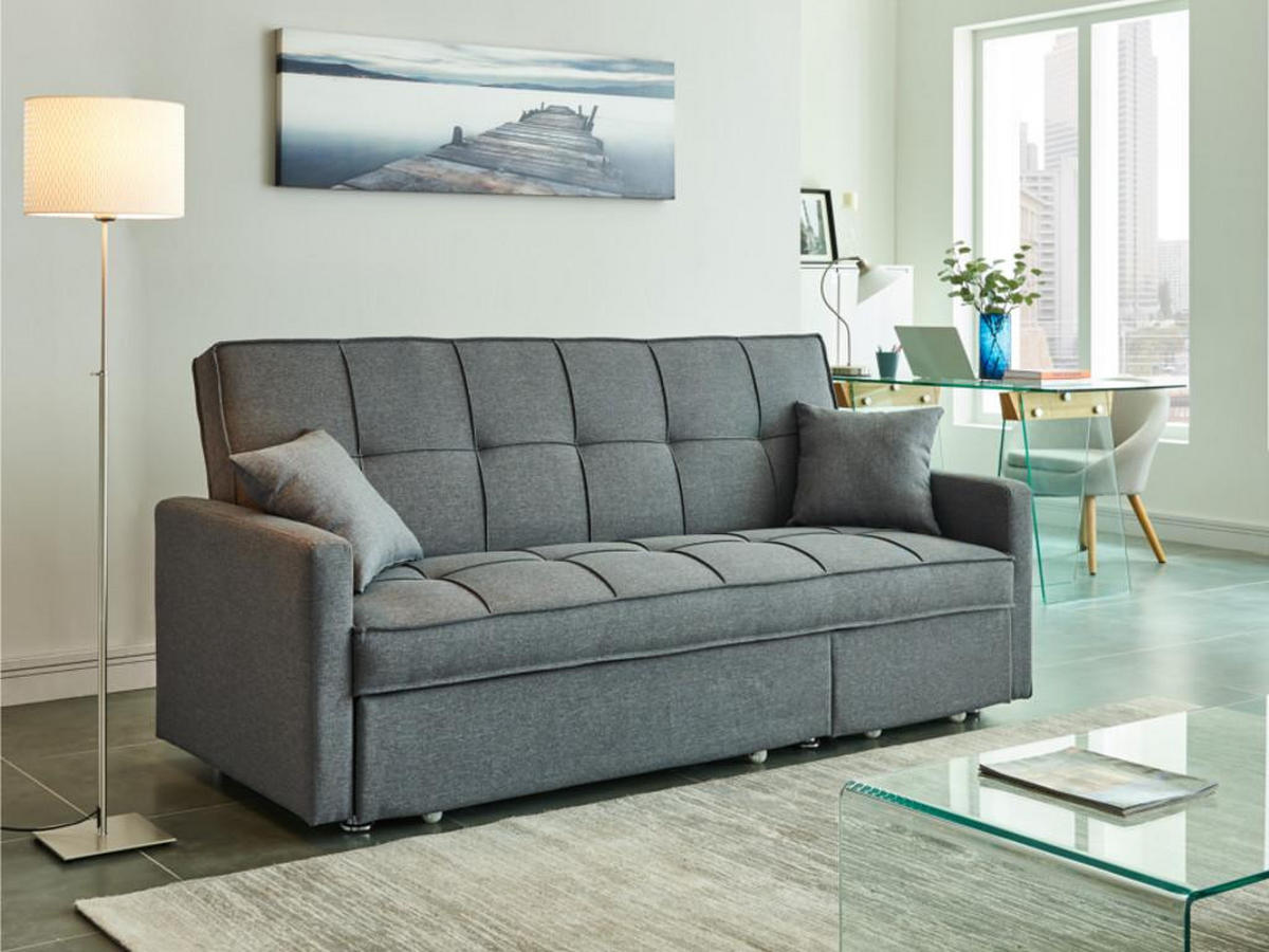 SCHLAFSOFA 3-Sitzer - Stoff - Grau - CANETTI - Grau, Textil (86/98/206cm) - Vente-Unique