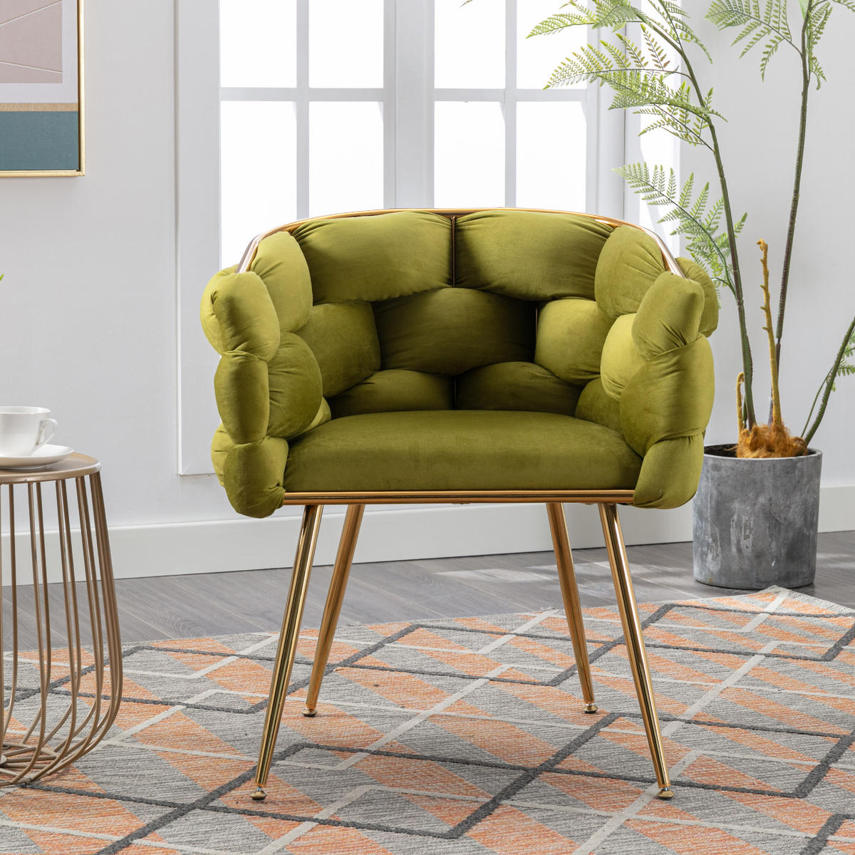 SESSEL Samt Olivgrün mit Metallgestell für Schlafzimmer, Wohnzimmer, Esszimmer - Olivgrün, Textil/Metall (73/75/56cm) - WISHDOR
