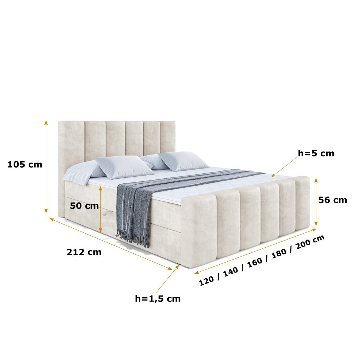 BOXBETT BOXI1-Z - 140x200 cm - H3 - Ecru - Ecru, Holzwerkstoff (140/200cm) - ALTDECOR