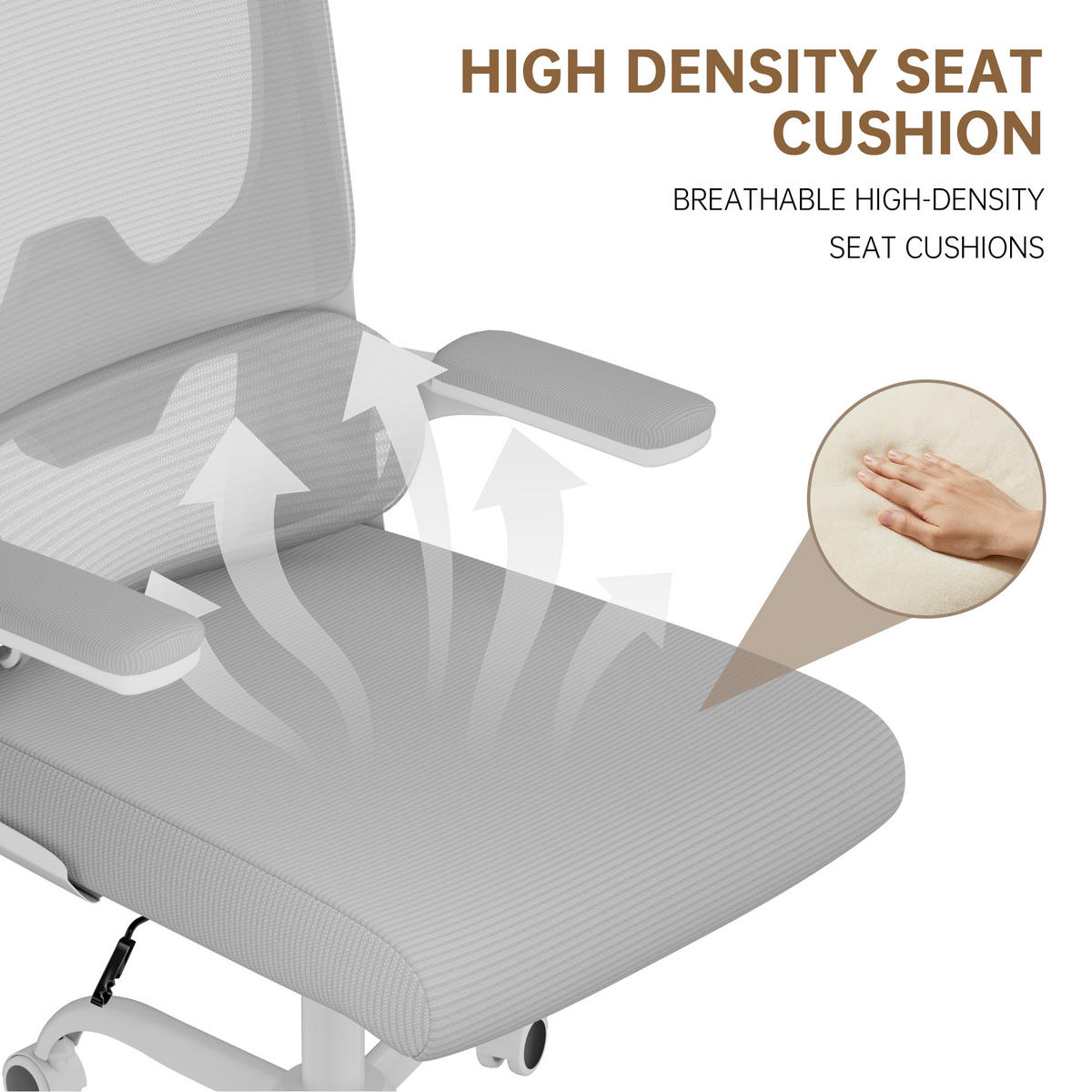 BÜROSTUHL Weiß-Grau ergonomisch mit klappbaren Armlehnen - Grau, Metall (25/52.5/65cm) - Rattrix
