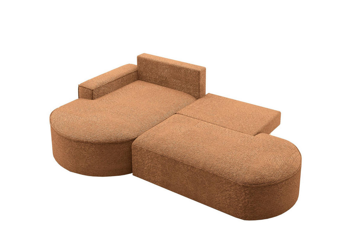 ECKSOFA mit Schlaffunktion und Bettkasten Modena Runden stoff Arena Orange Links - Orange, Holz (179/278cm) - Kaiser Möbel