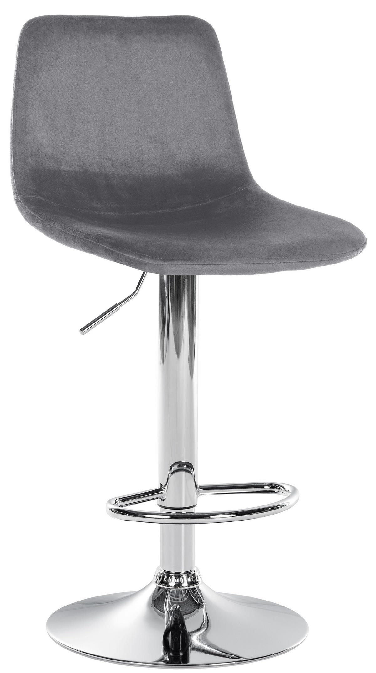 BARHOCKER Samt dunkelgrau - Chromfarben/Dunkelgrau, Textil/Metall (44/88/43cm) - CLP