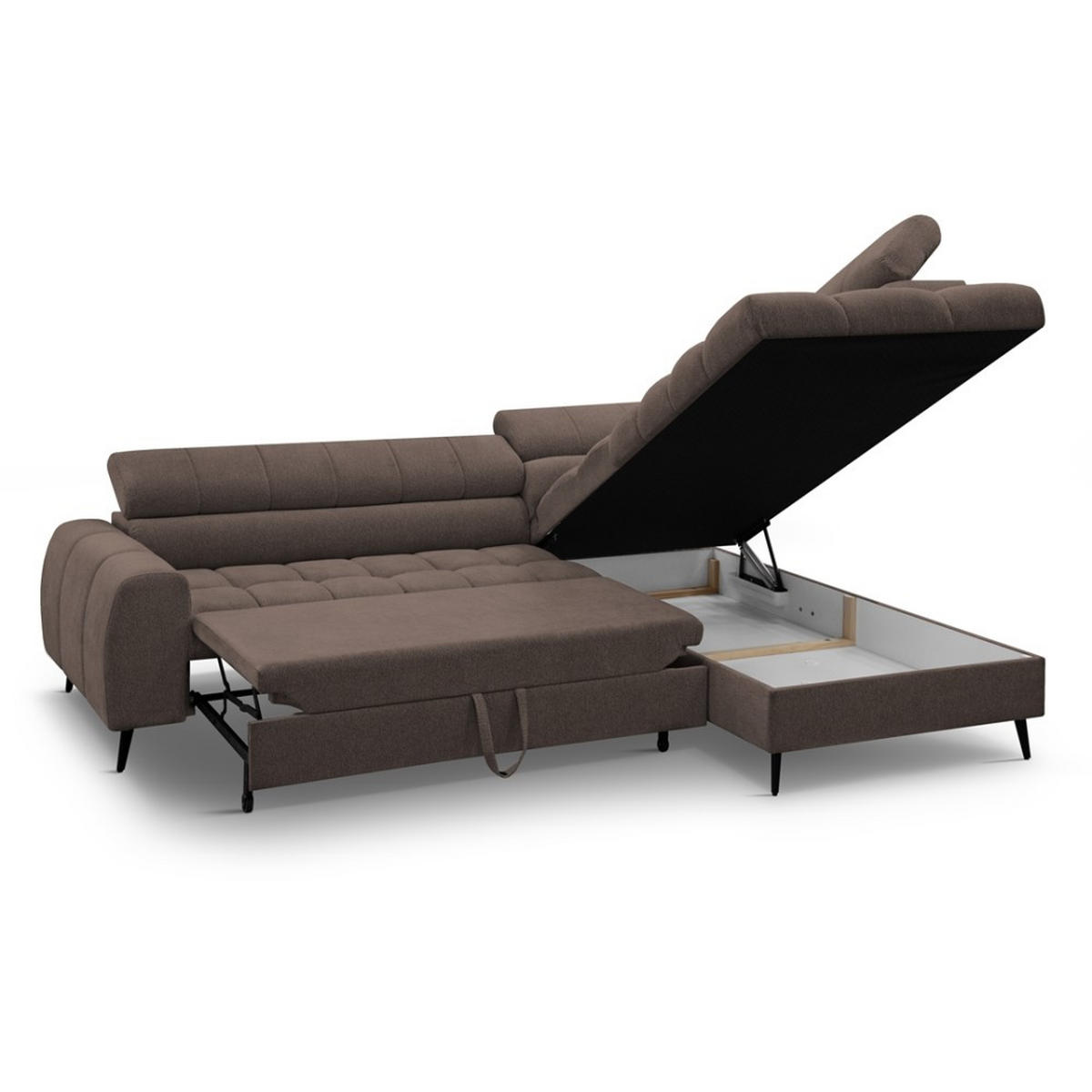 ECKSCHLAFSOFA Vinni Braun, Chenille-Stoff, rechts - Braun, Textil (265/205cm) - Beautysofa