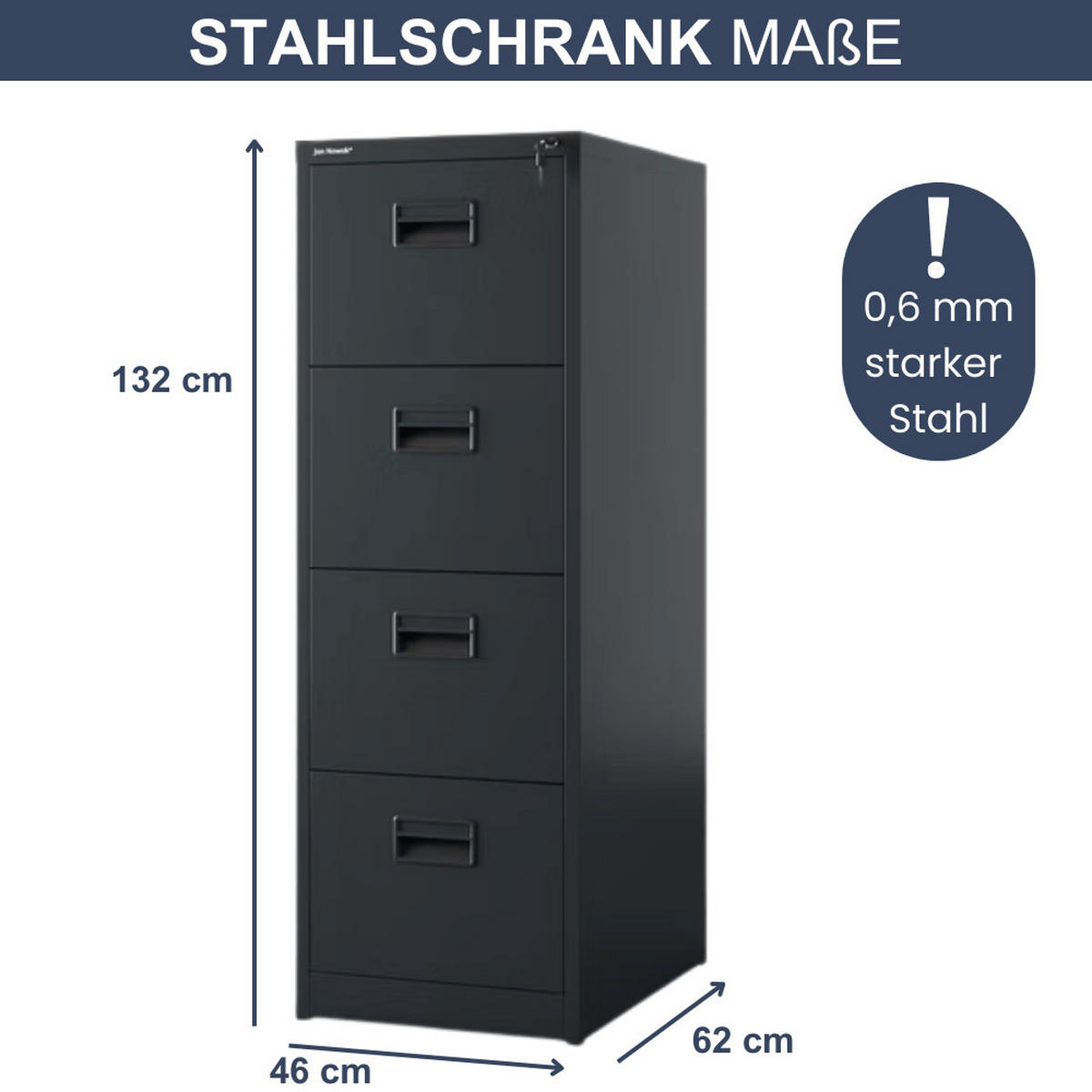 HÄNGEREGISTERSCHRANK abschließbar TION 4 Schubladen 132x46x62cm Anthrazit - Anthrazit, Metall (46/132/62cm) - DELUKE