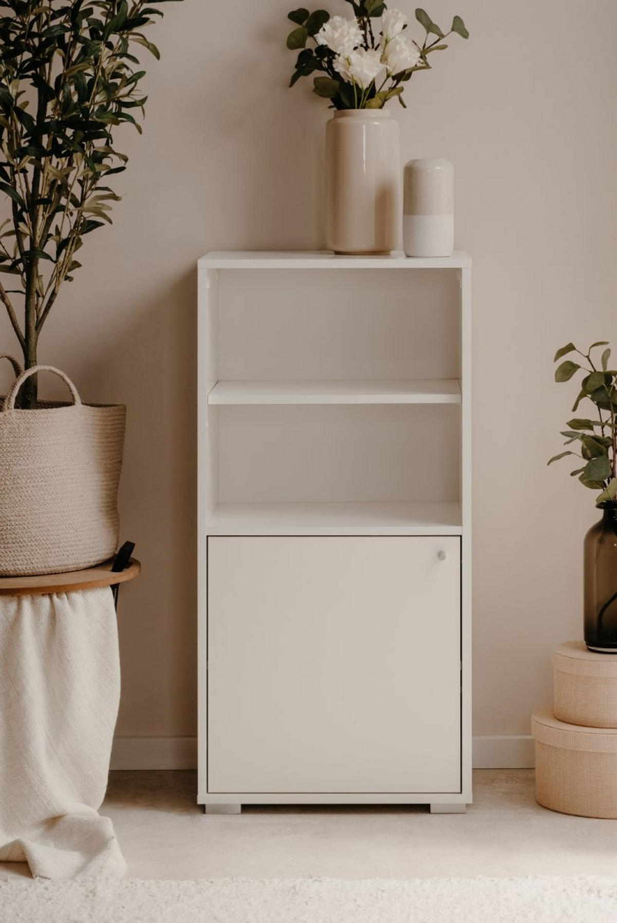 REGAL weiß 46 x 97 cm, Standregal mit 4 Fächern - Silberfarben/Weiß, Holzwerkstoff/Kunststoff (46/96.5/33.5cm) - Furn.Design