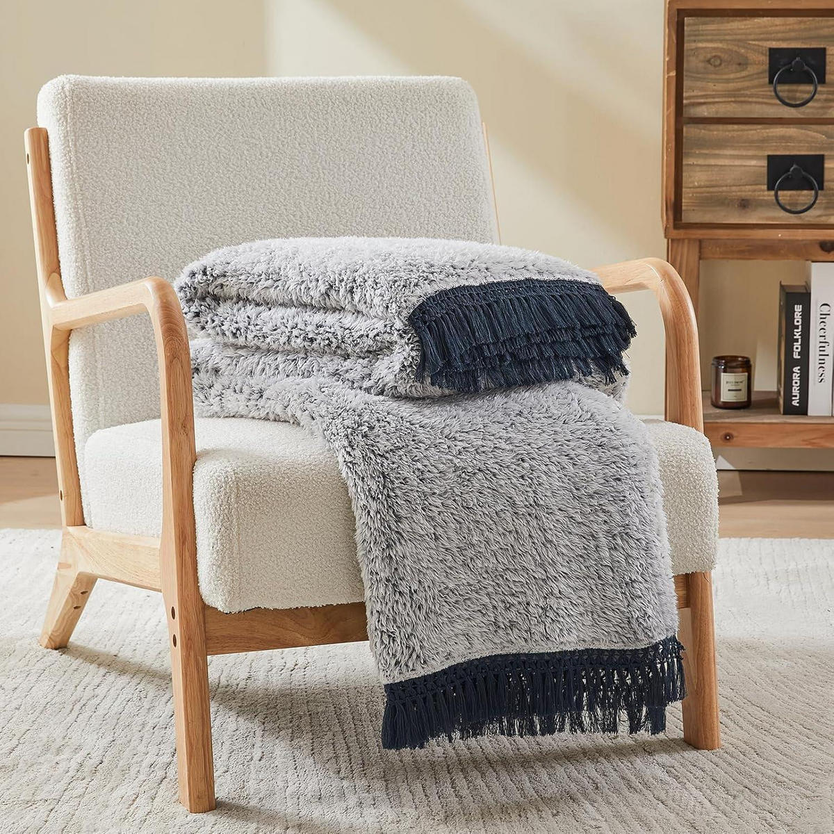 KUSCHELDECKE mit Quasten 127 x 177 cm - Grau, Textil (127/152cm)