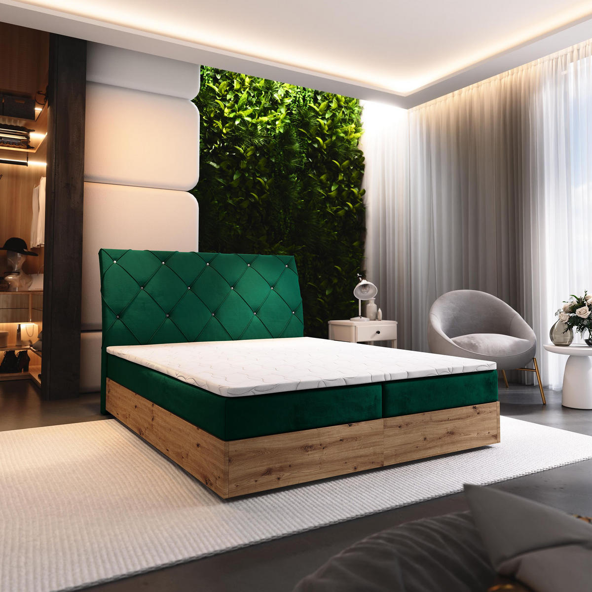 BOXBETT VELLANO 160x200 cm mit Matratze und Topper - Grün - Grün, Holz (160/200cm) - MASSENO