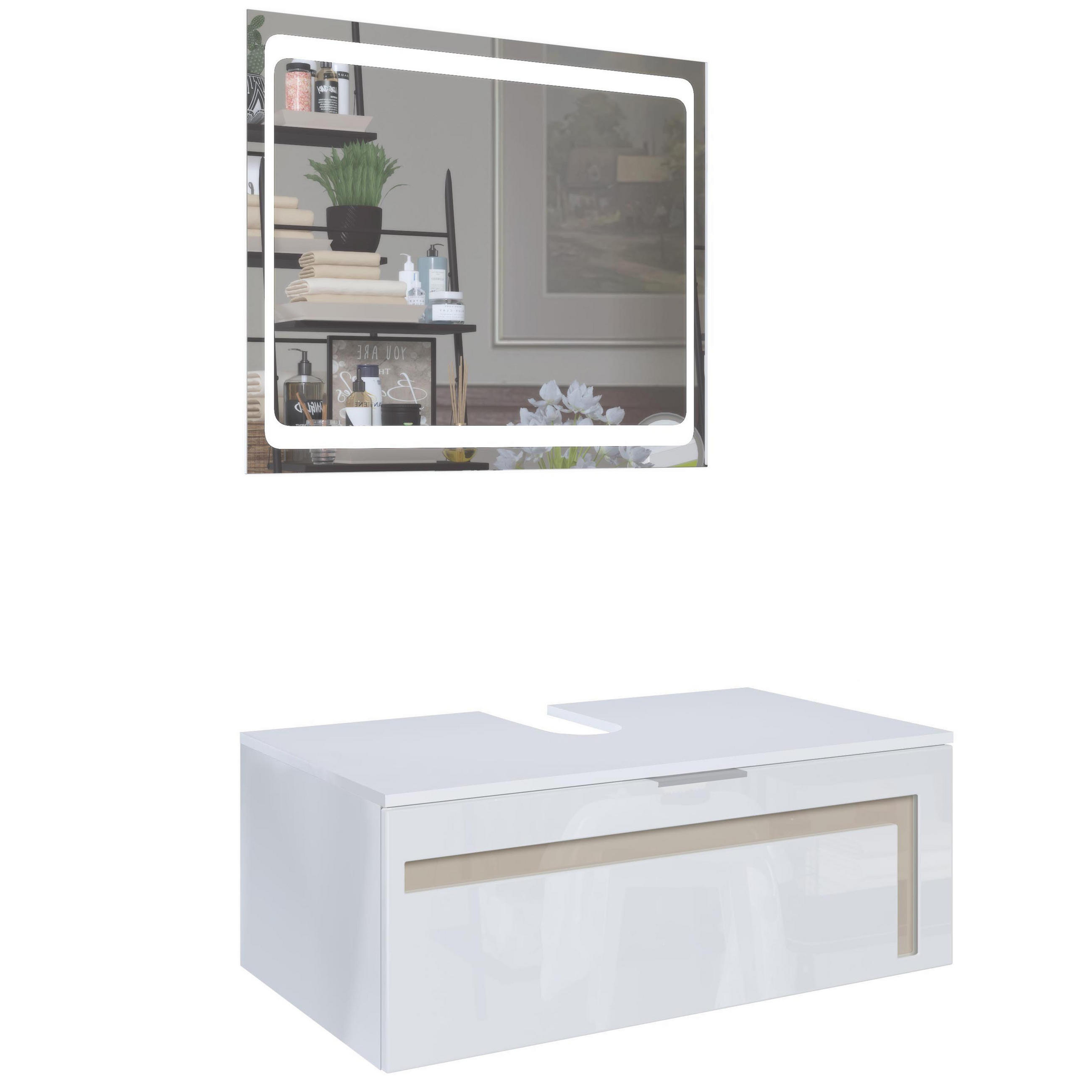 Vladon Waschbeckenunterschrank Sand 96x36x51 cm