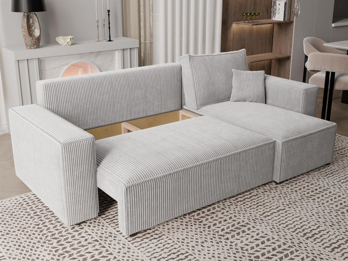 ECKSOFA Adara Mit Schlaffunktion - Weiß, Holzwerkstoff/Textil (145/244cm) - Fun Möbel