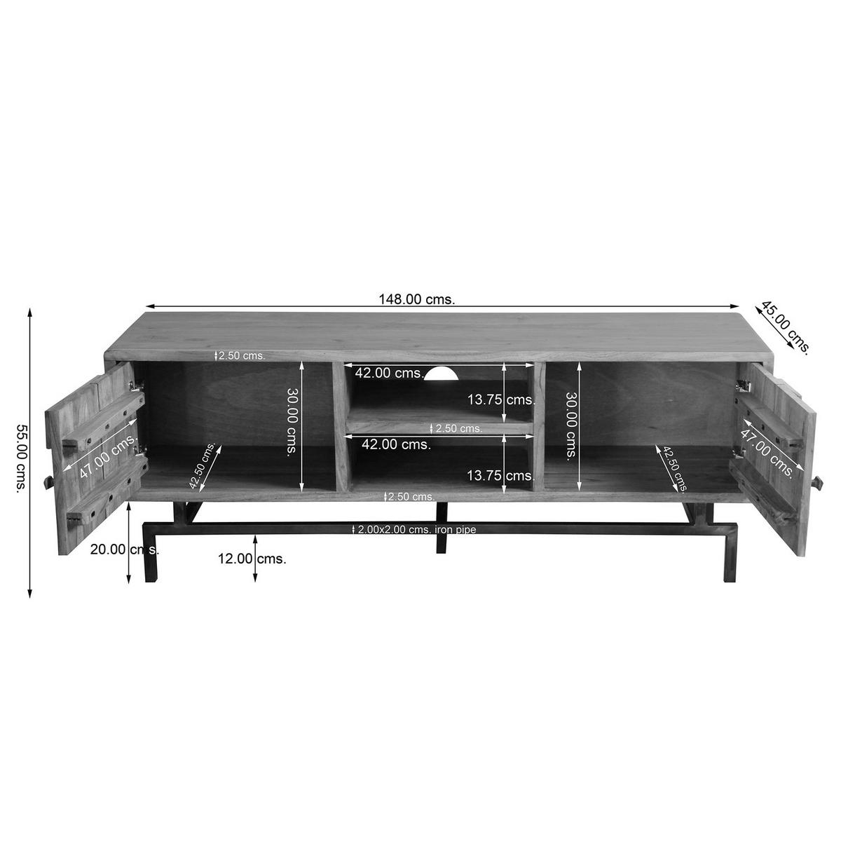 MASSIVES TV-LOWBOARD - Akazie / Schwarz - Schwarz/Akaziefarben, Holz/Metall (148/55/45cm) - home24