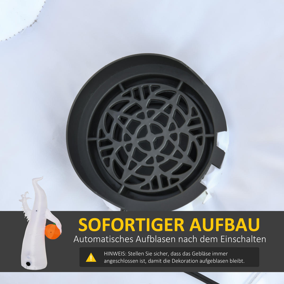 HALLOWEEN AUFBLASBARER GEIST , Weiß, Polyester - Weiß, Kunststoff (65/180/105cm) - HOMCOM