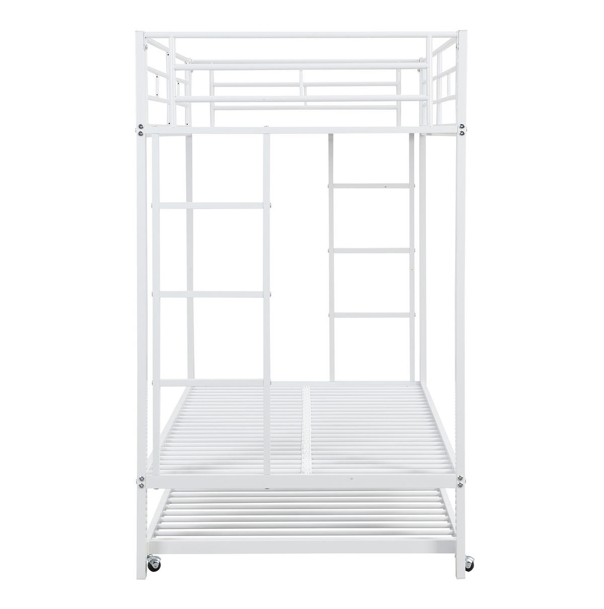 ETAGENBETT aus Metall 90x200 cm Weiß mit Ausziehbett und hohem Sicherheitsgeländer - Weiß, Metall (90/200cm) - Modfu