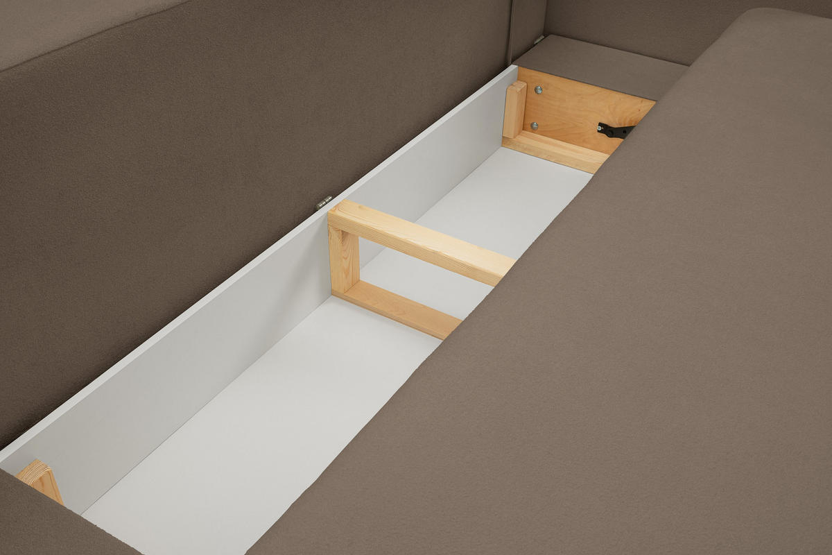 BETTSOFA AMICO Braun Bucle-Stoff mit Schlaffunktion - Braun, Holz (238/86.5/101cm) - MASSENO