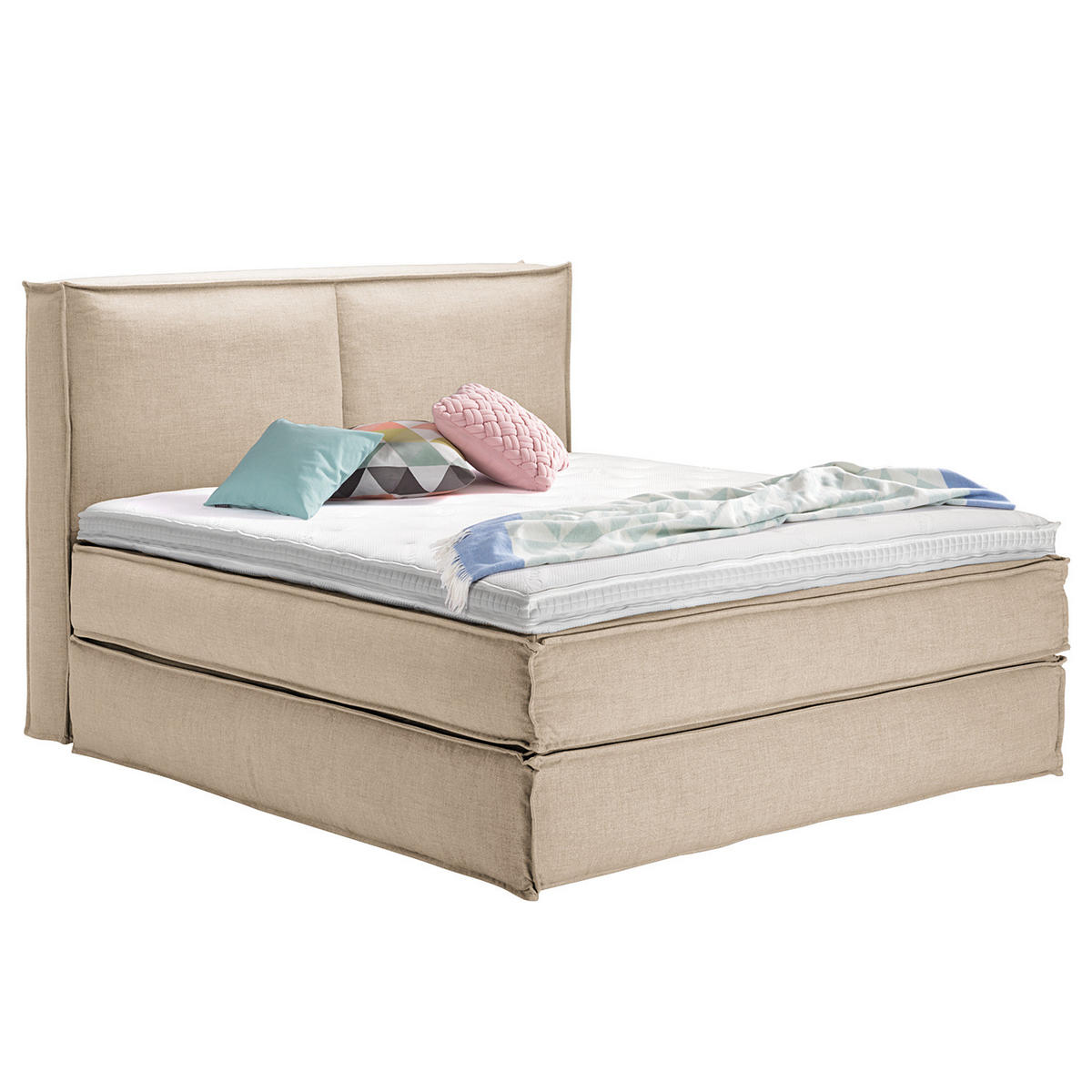 BOXSPRINGBETT mit Kopfteil - Premium - Beige, Textil (200/200cm) - home24